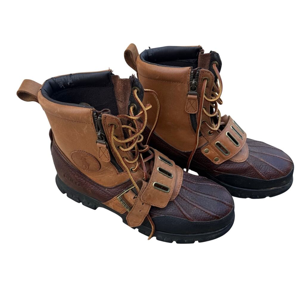 Vintage Polo Ralph Lauren Andres Leather Duck Boots Brown Side Zip Men Size 11D